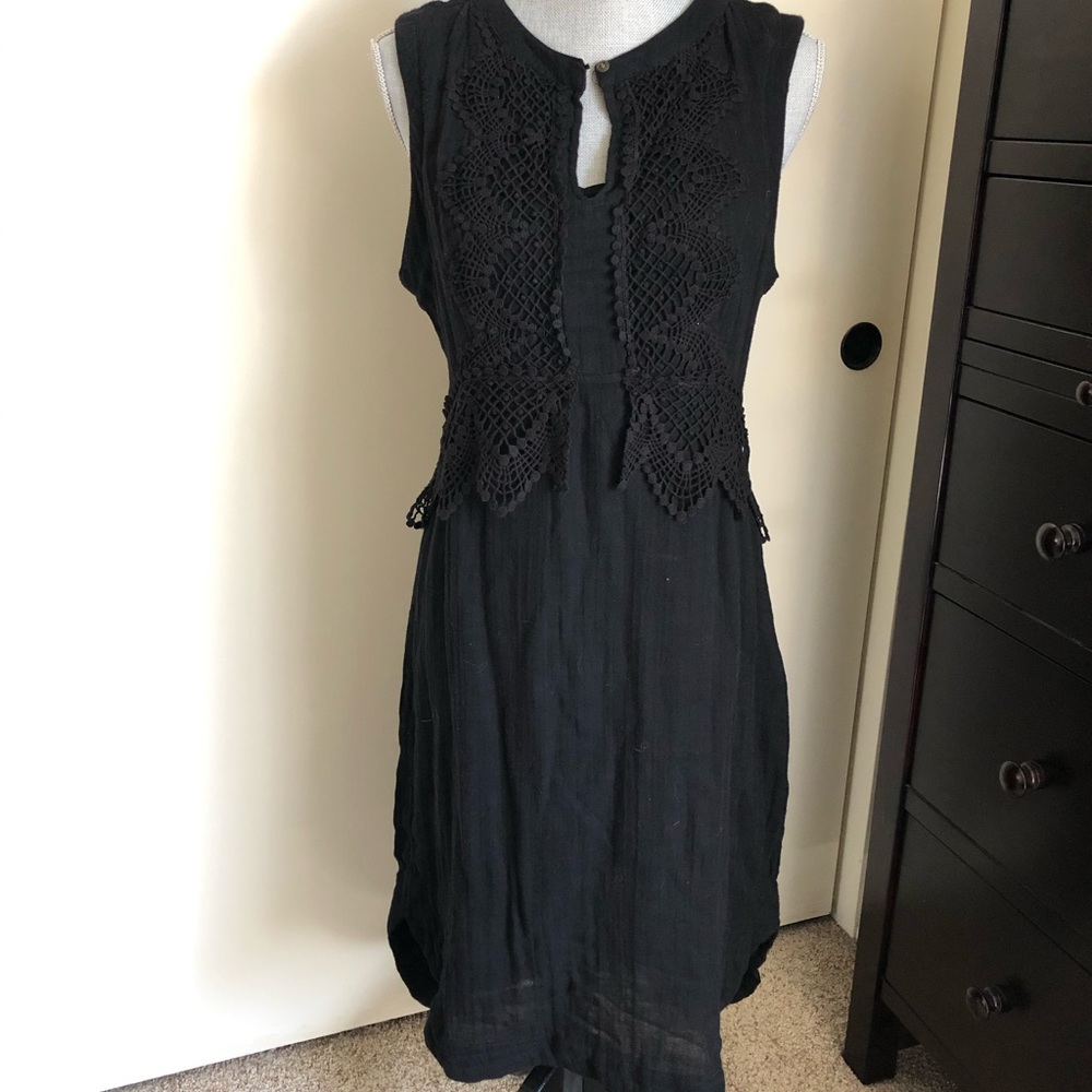 Anthropologie Gypsy Black Knitted Crochet Dress